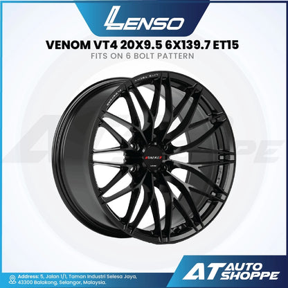 Lenso Venom VT4 Alloy Wheel-Satin Black 20x9.5 ET15 6x139.7 (1 Piece)