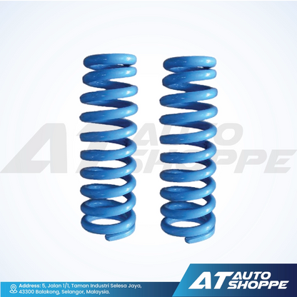 Two blue Lovells coil springs on a white background with AT Auto Shoppe branding.