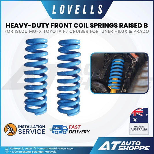 Heavy-duty front coil springs with Lovells branding and product details on a white background.