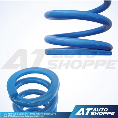 Blue coil Lovells spring on a white background with AT Auto Shoppe branding.