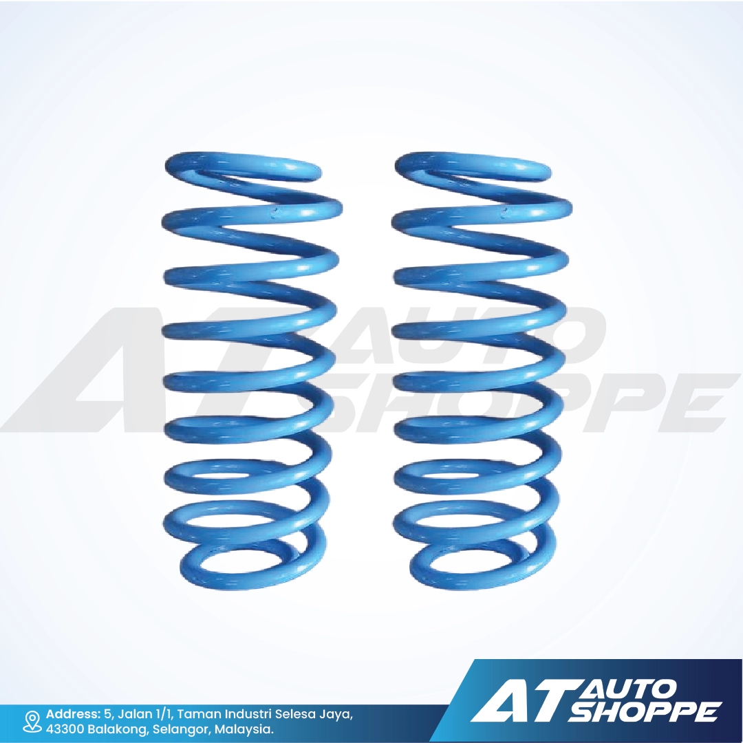 Two blue coil springs on a white background with AT Auto Shoppe branding.