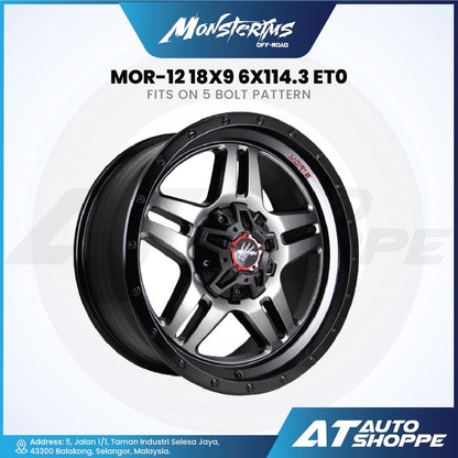Monsterims MOR-12 Gun Metal/Black Lip 18x9 ET0 6x114.3 (1 Piece)