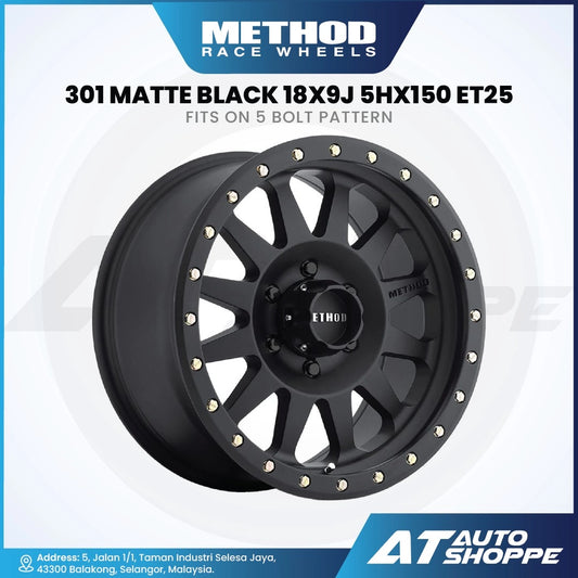 Method MR301-Matte Black 18x9 ET25 5x150 (1 piece)