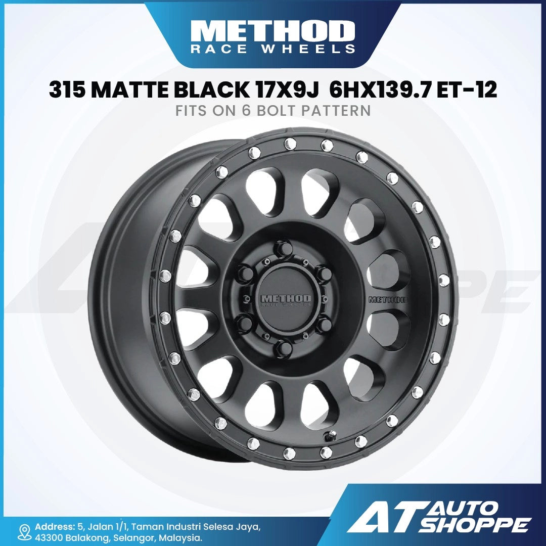 Method MR315-Matte Black 17x9 ET-12 6x139.7 (1 Piece)