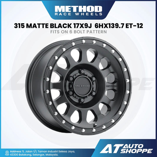 Method MR315-Matte Black 17x9 ET-12 6x139.7 (1 Piece)