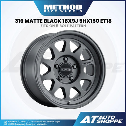 Method MR316-Matte Black 18x9 ET18 5x150 (1 Piece)