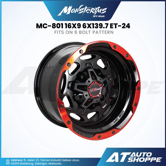 Monsterims MC-801 Black Red Lip 16x9 ET-24 6x139.7 (1 Piece)