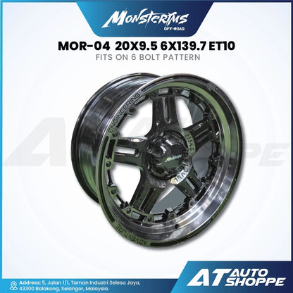 Monstermins off-road wheel with specifications on a white background
