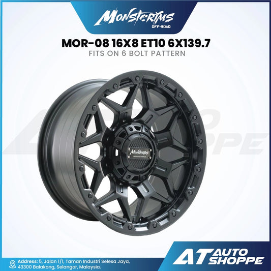 Monsterims MOR-08 Shockwave Black Machine Black Clear 16x8 ET10 6x139.7 (1 Piece)