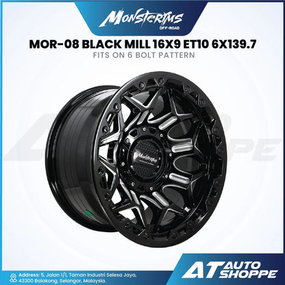Monsterims MOR-08 Shockwave Black Mill 16x9 ET10 6x139.7 (1 Piece)