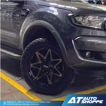 Close-up of a Monsterims wheel with black rim and tire, showing At Auto Shoppe brand logo at the bottom.