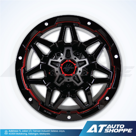 Monsterims wheel rim on a white background with AT Auto Shoppe branding.