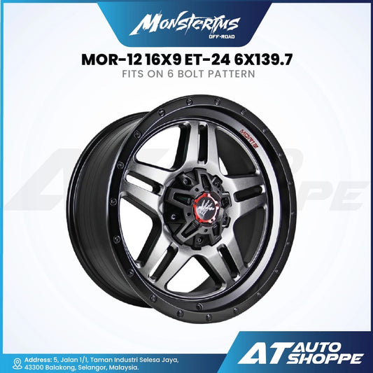 Monsterims MOR-12 Gun Metal Black Lip 16x9 ET-24 6x139.7 (1 Piece)