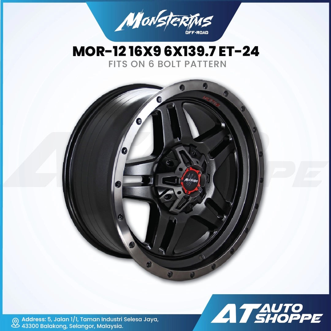 Monsterims MOR-12 Matte Black 16x9 ET-24 6x139.7 (1 Piece)