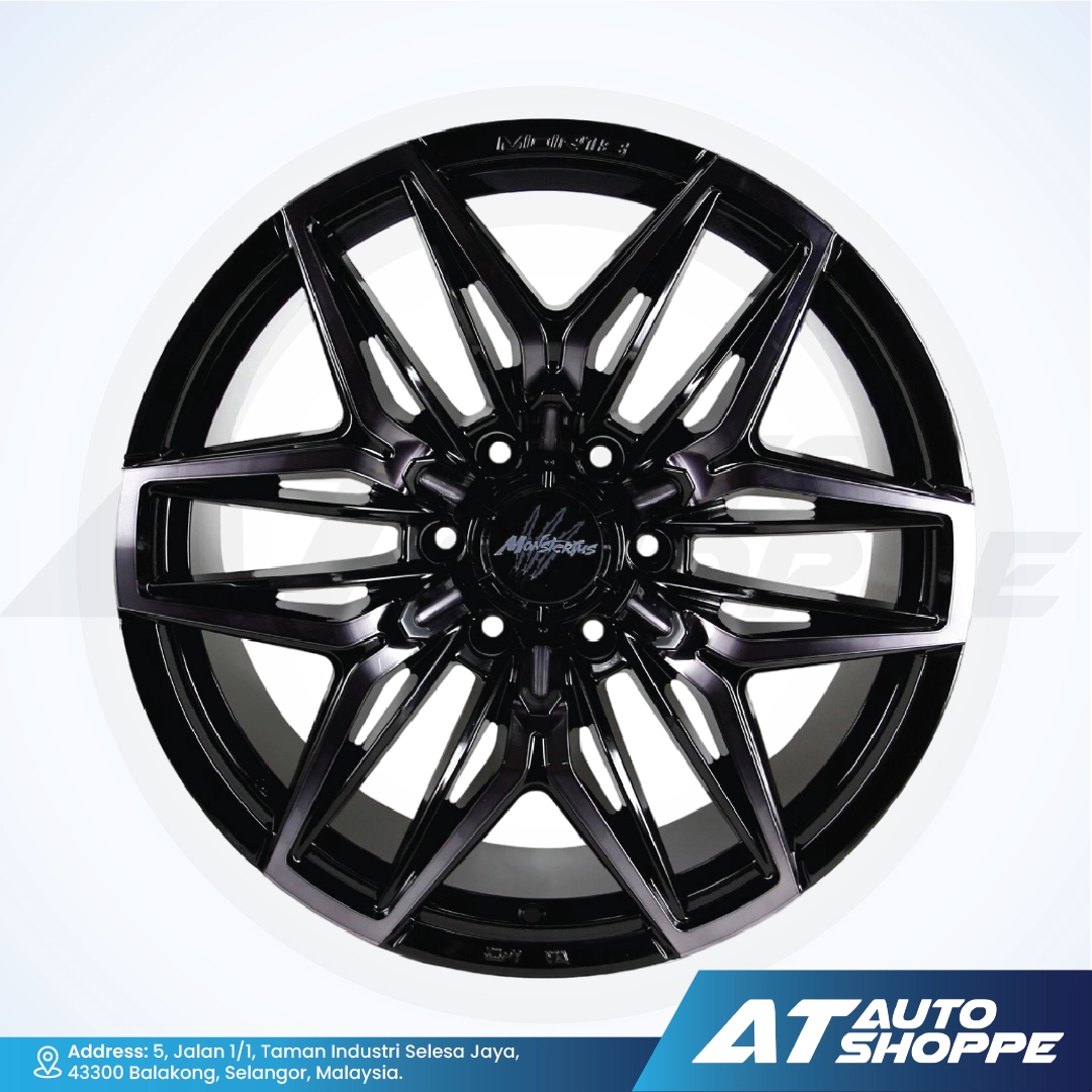Monsterims wheel on a white background with AT Auto Shoppe branding.