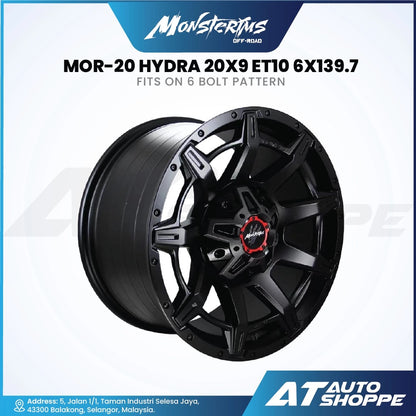 Monsterims wheel rim with red center logo on a white background, featuring AT Auto Shoppe branding.