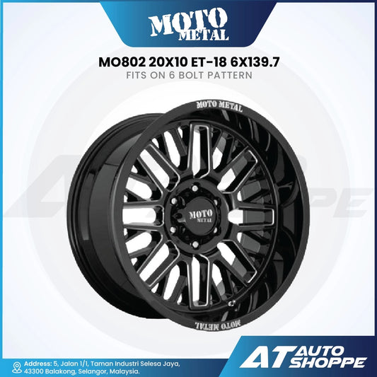 Moto Metal MO802-Gloss Black Milled 20x10 ET-18 6x139.7 (1 Piece)