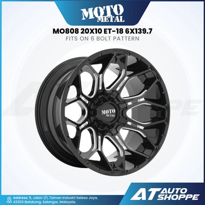 Moto Metal MO808-Gloss Black/Milled 20x10 ET-18 6x139.7 (1 Piece)