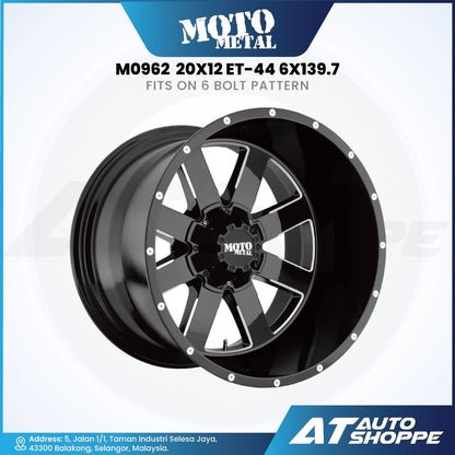 Moto Metal MO962-Gloss Black/Milled 20x12 ET-44 6x139.7 (1 Piece)