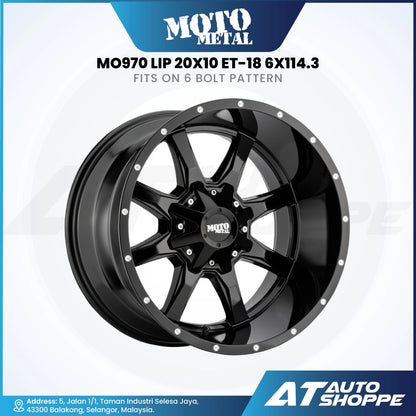Moto Metal MO970-Gloss Black/Milled Lip 20x10 ET-18 6x114.3 (1 piece)