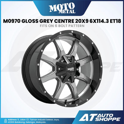 Moto Metal MO970-Gloss Grey Centre/Gloss Black Lip 20x9 ET18 6x114.3 (1 Piece)