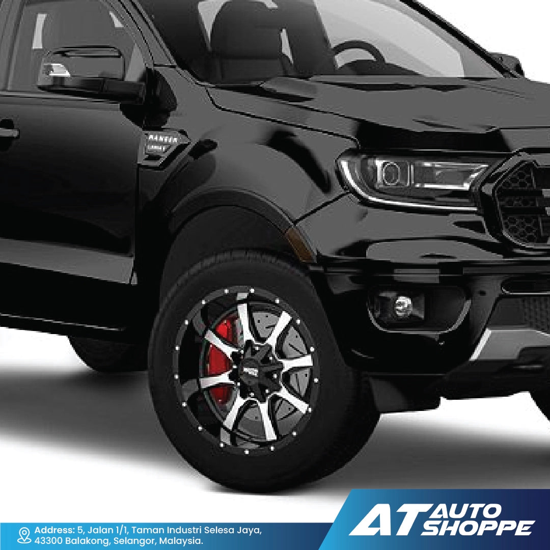 Black SUV with red rim on a white background, featuring AT Auto Shoppe branding.