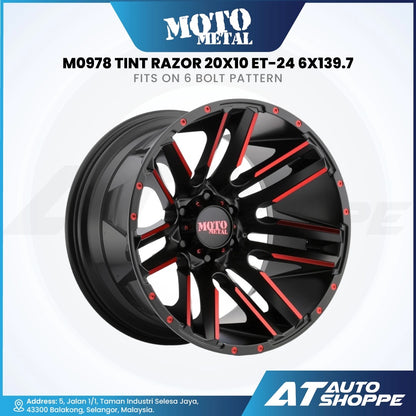 Moto Metal MO978-Satin Black Machine/Red Tint Razor 20x10 ET-24 6x139.7 (1 piece)