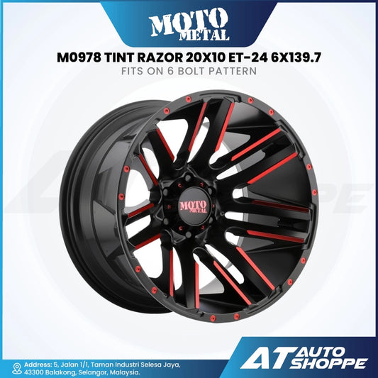 Moto Metal MO978-Satin Black Machine/Red Tint Razor 20x10 ET-24 6x139.7 (1 piece)