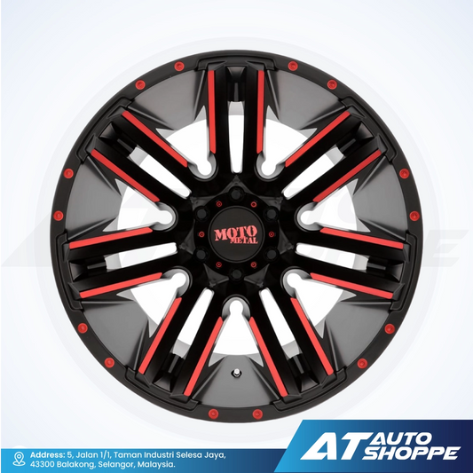 Moto Metal MO978-Satin Black Machine/Red Tint Razor 20x10 ET-24 6x139.7 (1 piece)
