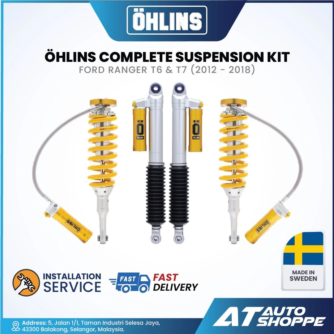 Öhlins complete suspension kit for Ford Ranger T6 & T7 with branding and product details.