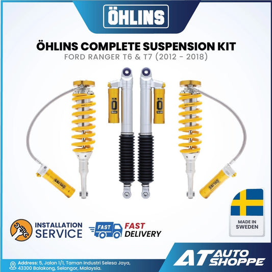 Öhlins complete suspension kit for Ford Ranger T6 & T7 with branding and product details.