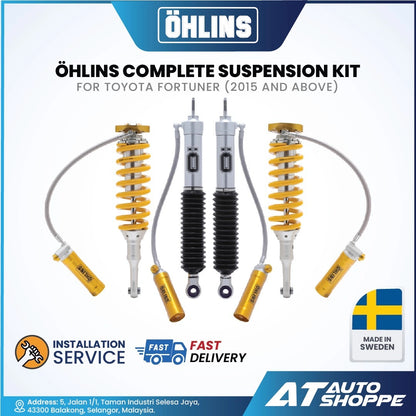 Öhlins complete suspension kit for Toyota Fortuner with branding and product details.