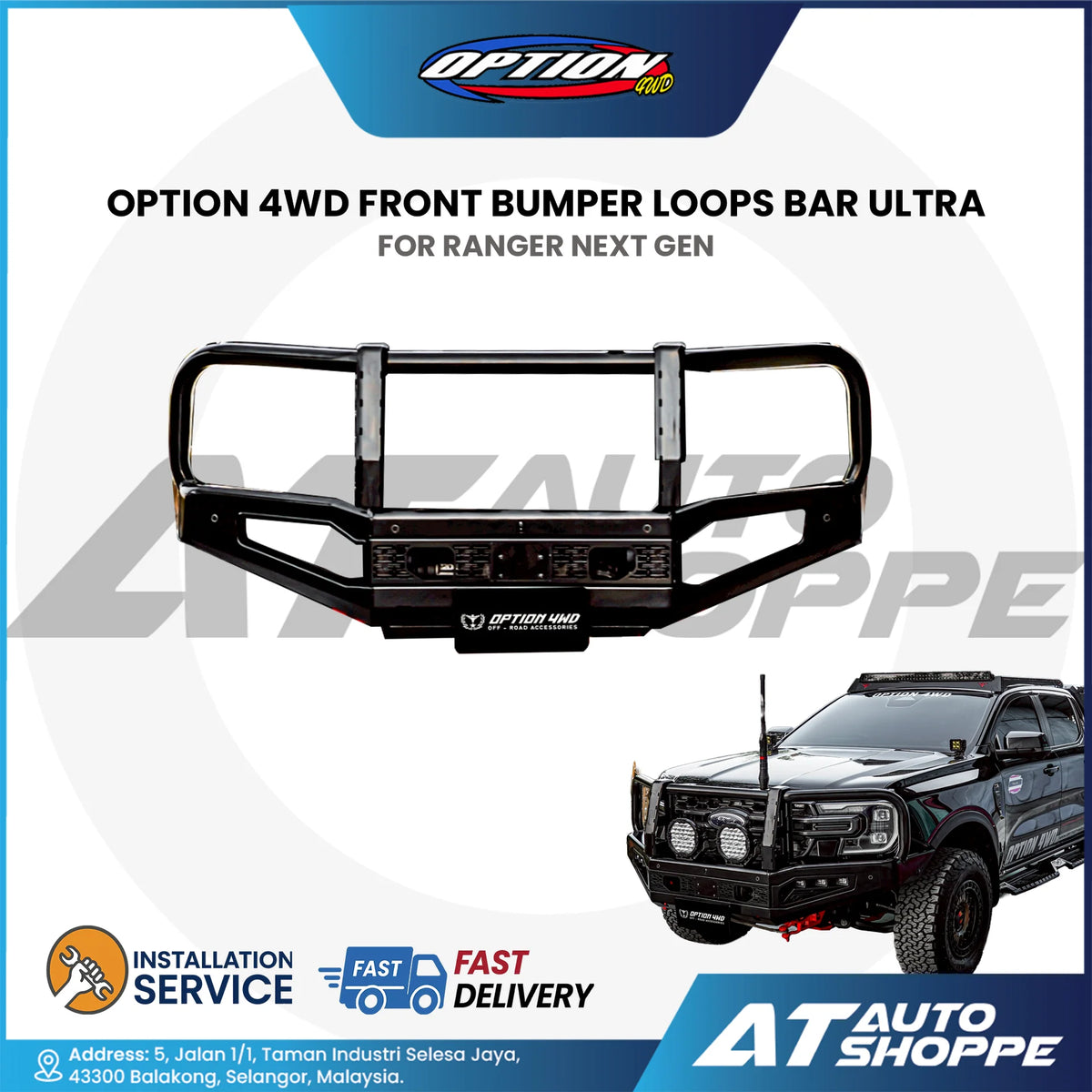 OPTION 4WD Front Bumper Loops Bar Ultra for Ford Ranger Next Gen