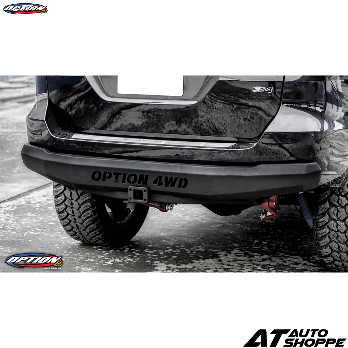 Bumper of a vehicle with 'Option 4WD' branding on a white background