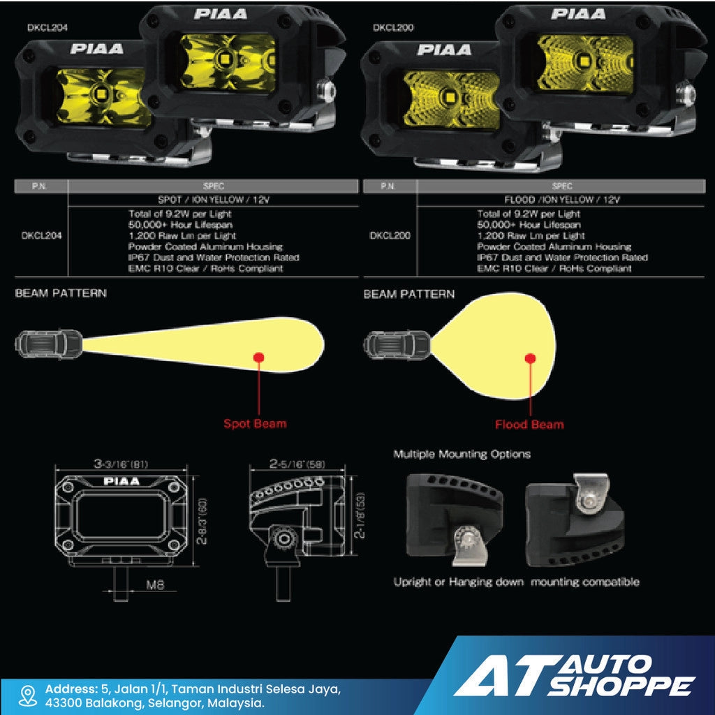 PIAA 2000 Series 3" LED Light Pods Spot / Flood Beam Yellow (Product of Japan)