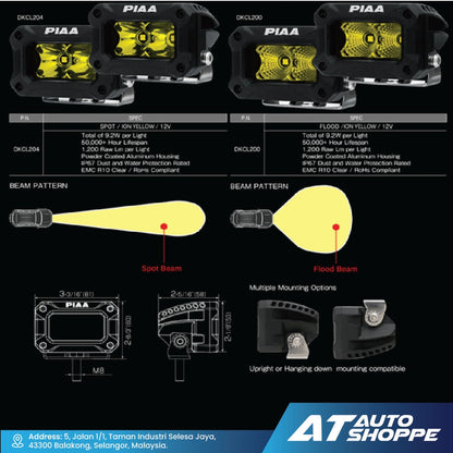 PIAA 2000 Series 3" LED Light Pods Spot / Flood Beam Yellow (Product of Japan)