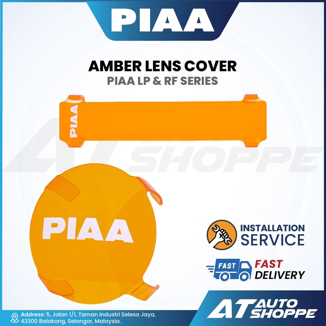 PIAA amber lens cover packaging with installation service and delivery information on a white background.