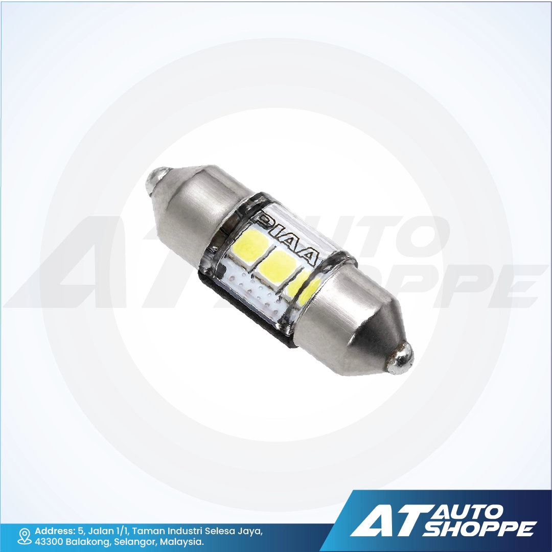 Car light bulb with 'PIAVA' branding on a white background, featuring 'AT Auto Shoppe' logo.