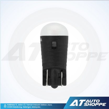Car light bulb on a white background with AT Auto Shoppe branding.