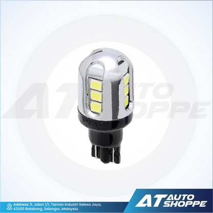 Car LED bulb with visible brand logo on a white background
