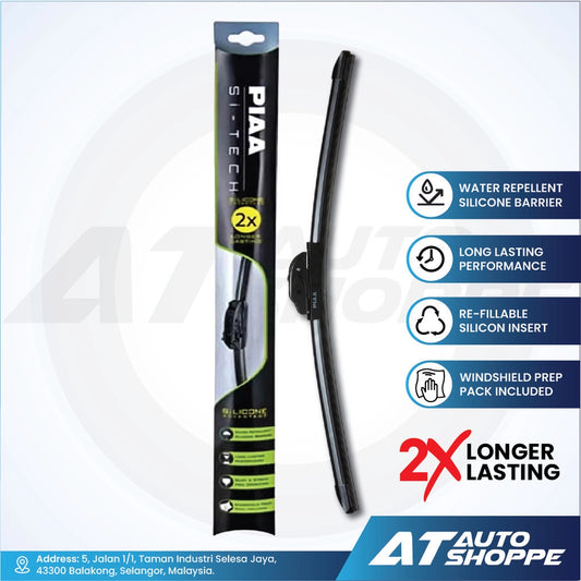 Piaa Si-Tech wiper blade with packaging on a white background, featuring AT Auto Shoppe branding.