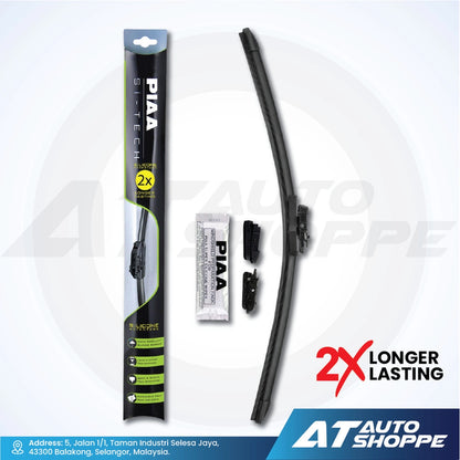 PIAA wiper blade with packaging and accessories on a white background, featuring 'AT Auto Shoppe' branding.