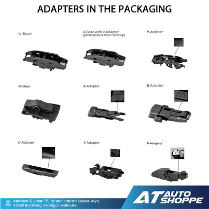 Diagram of various adapters with labels and AT Auto Shoppe branding.