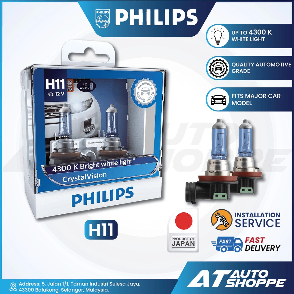 Philips H11 car bulb packaging with product details on a white background