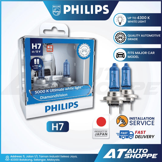 Philips H7 car bulb packaging with product details on a white background