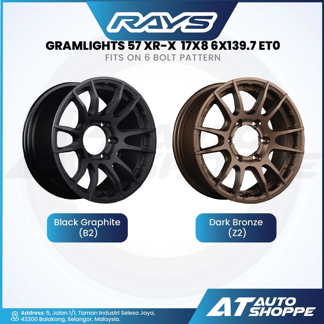 Two rims, one black graphite and one dark bronze, with 'RAYS' branding on a white background.