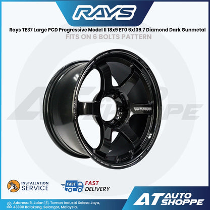 RAYS TE37-Large PCD Progressive Model II Diamond Dark Gunmetal 18x9 ET0 6x139.7 (1 Piece)