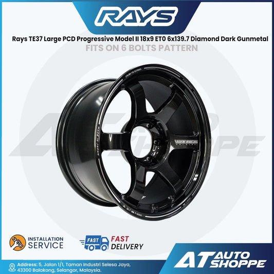 RAYS TE37-Large PCD Progressive Model II Diamond Dark Gunmetal 18x9 ET0 6x139.7 (1 Piece)
