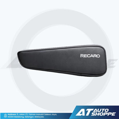Black RECARO armrest on a white background with AT Auto Shoppe branding.