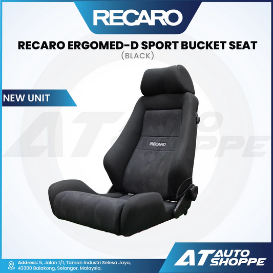 Black Recaro Ergomed-D Sport Bucket Seat on a white background with RECARO branding.